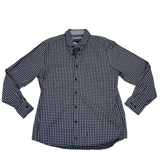Johnston & Murphy Other - Johnston & Murphy men's shirt L blue plaid long sleeve button down 100% cotton